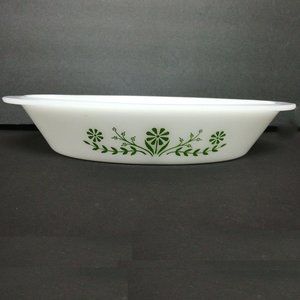 Vintage Glassbake Green Daisy Divided Oval Dish